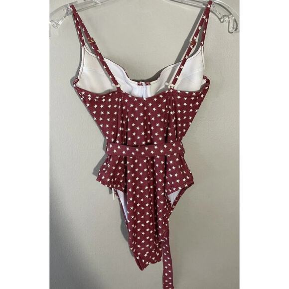 We Wore What Danielle One Piece Star Print Belted One Piece Bathing Suit Small - Picture 2 of 8